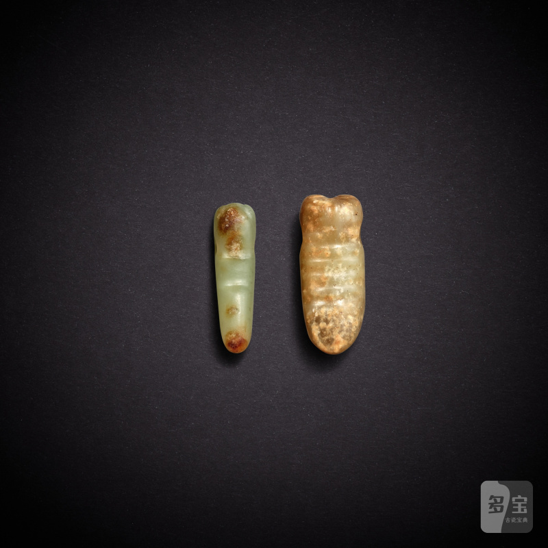 Two jade cicada worms, Neolithic period, Hongshan culture | 新石器時代 紅山文化 玉蟬兩件 - 图2